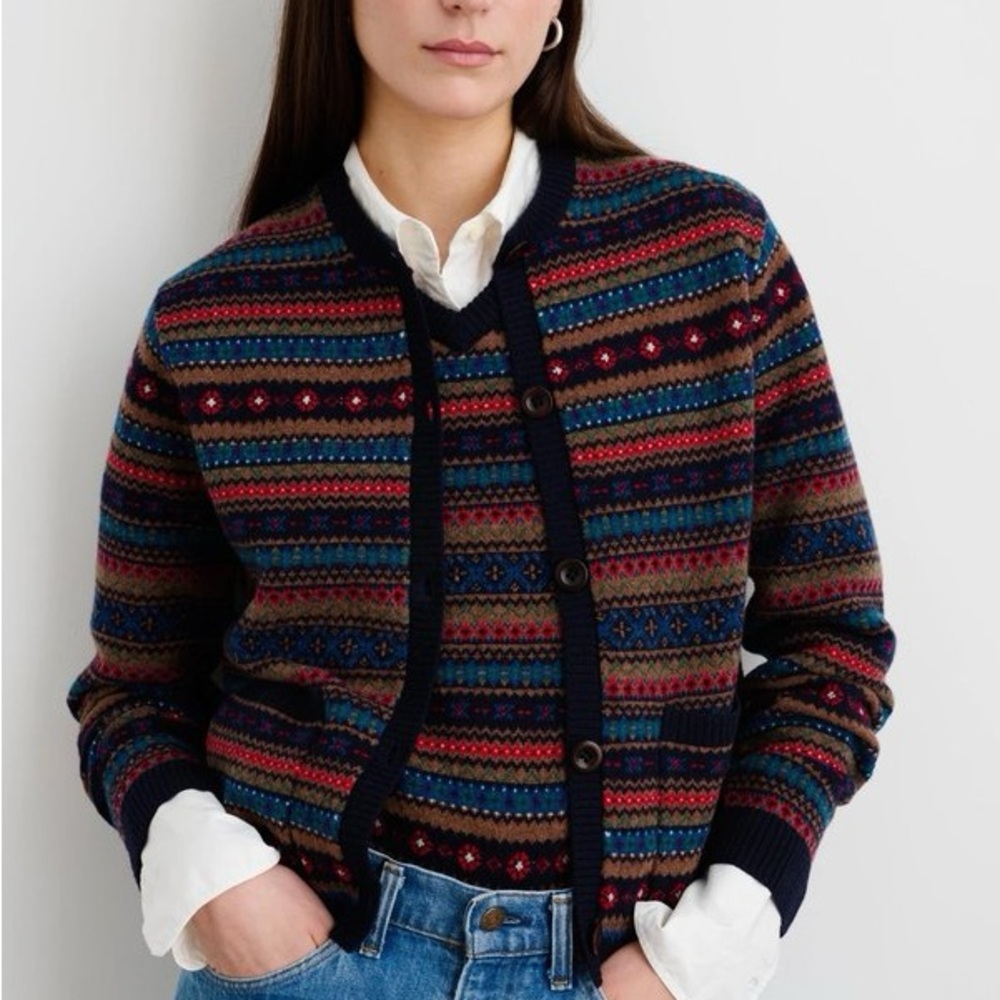 Alex Mill Women’s Fair Isle Polo Merino Wool Cardigan Sz S